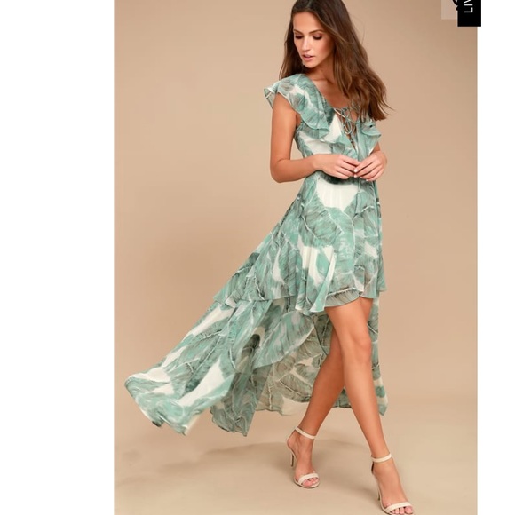 Lulus MEANT TO BE SAGE GREEN PRINT HIGH-LOW DRESS - Picture 3 of 9